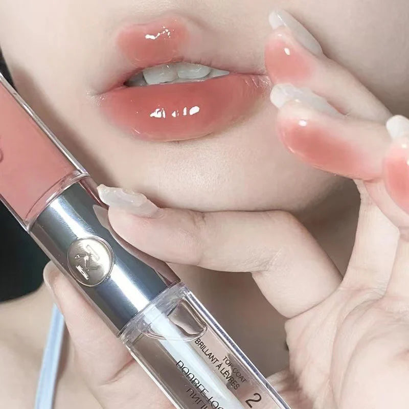Double Head Mirror Lip Lipstick Cherry Red Glossy Double Touch Lipstick Retro Red Long Lasting Moisturizing Transparent Gloss