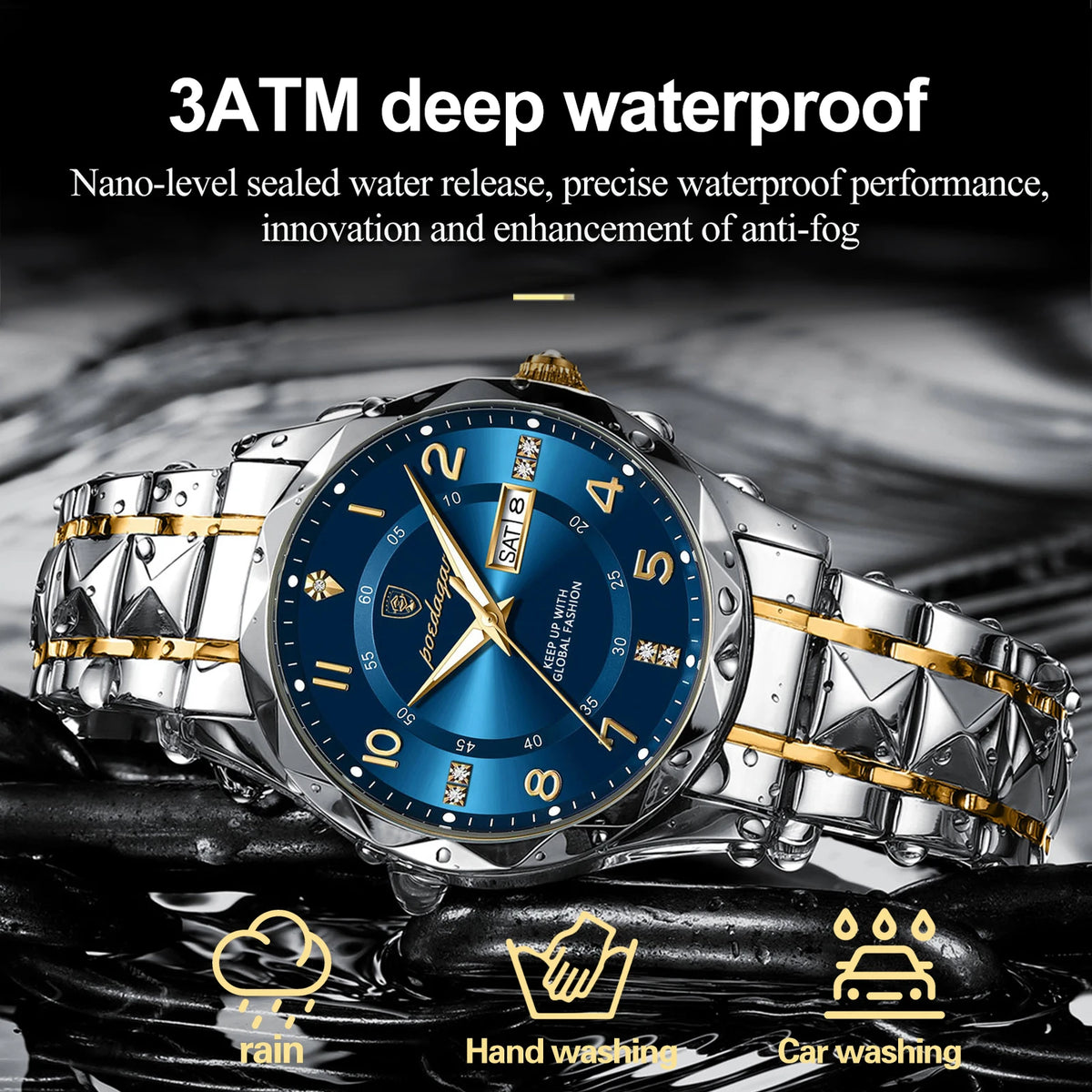 POEDAGAR Luxury Men Quartz Watch Waterproof Date Week Luminous Wristwatch Stainless Steel Men's Watches Male Clock Sports Reloj