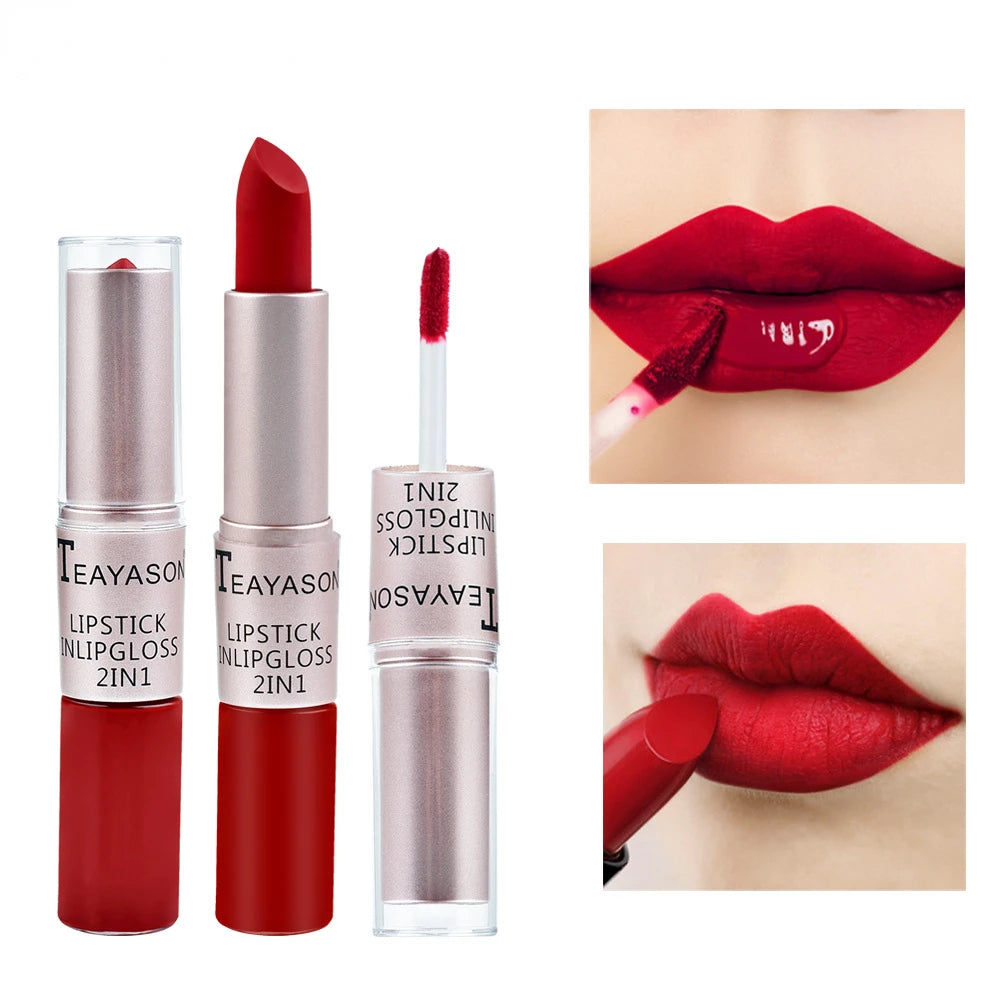 Long Lasting Velvet Matte Lipstick Double Head Lip Gloss Non-stick Cup Lip Gloss Tint Plumper Waterproof Lipstick Makeup
