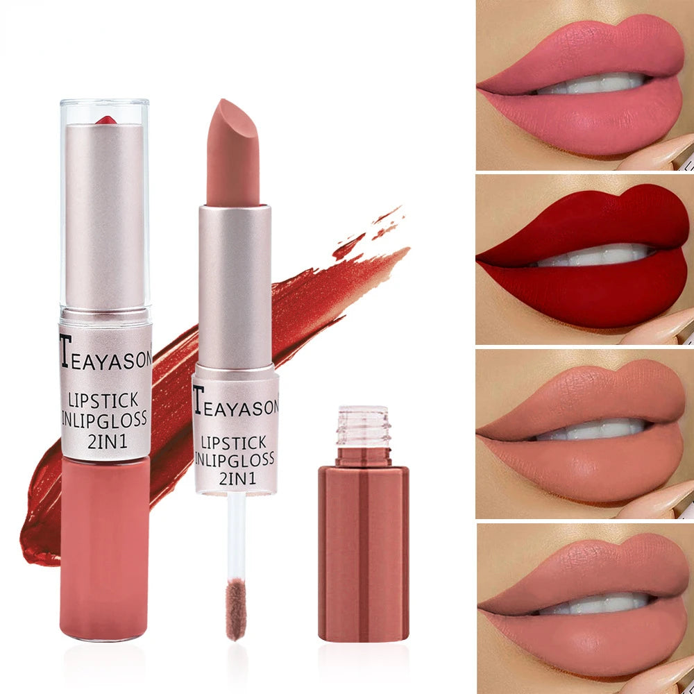 Long Lasting Velvet Matte Lipstick Double Head Lip Gloss Non-stick Cup Lip Gloss Tint Plumper Waterproof Lipstick Makeup